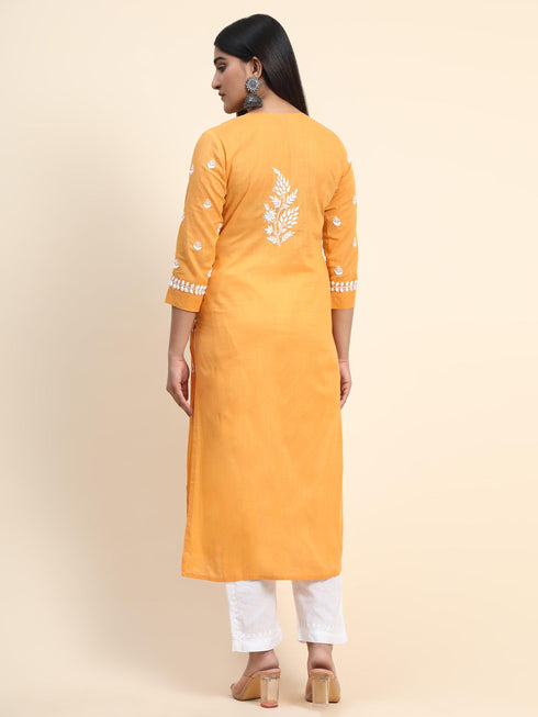 Fizaa Chikankari Kurti for Women With Pocket - Mustard